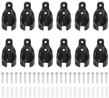 QUARKZMAN 12Pcs Receptáculos De Bola con Bungee Y Soportes Negro | Piezas De Reemplazo Universales, Para Cuerdas Bungee De Persianas Para Sujetar Cortinas Roller De Interior/Exterior
