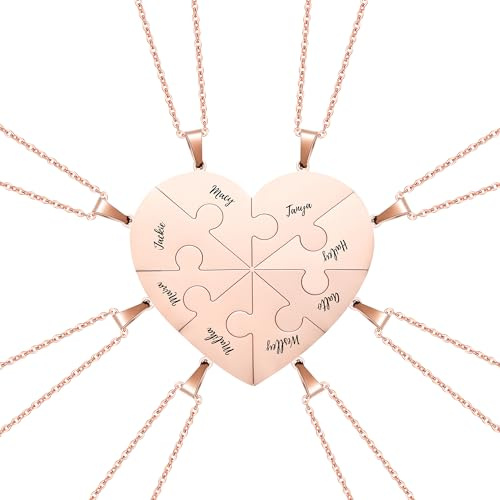 KWCLTH Set di collane personalizzate con puzzle a forma di cuore, collana con nome personalizzato 2/3/4/5/6/7/8 pezzi Bff e gioielli di famiglia Regalo personalizzato per donne uomini