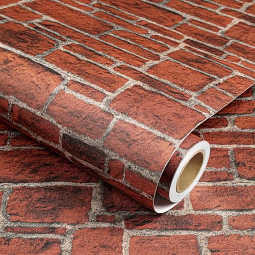 Decotalk Självhäftande tapet röd tegelsten tegelsten 3D-utseende retro industri loft stil 44,5 x 300 cm väggfolie tapet vardagsrum matsal stenutseende tegelsten självhäftande film möbler röd stentapet