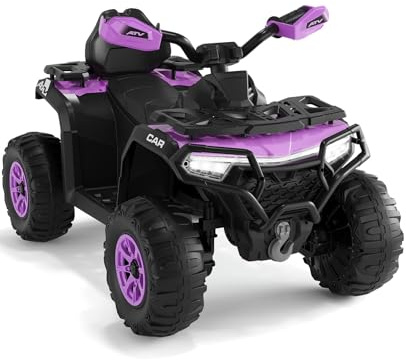 Elektrisk fyrhjuling, elfordon för barn i åldern 12 V, ATV för barn i åldrarna 3–8 år, 2 motorer, fjärrkontroll för föräldrar, LED, musik, Bluetooth, USB, 95 x 56 x 55 cm