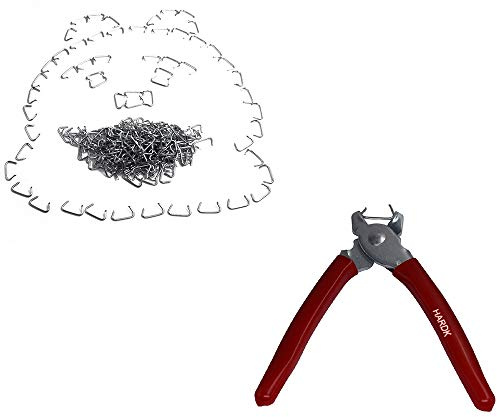 HARDK Hog Ring Pliers Set Straight, 300 PCS Galvanized Hog Rings - Perfect for Furniture Upholstery, Auto Upholstery, Plastic Meat & Sausage Casings