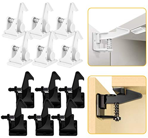 12 Pack Child Safety Cupboard Locks, ALBOYI Baby Proof Safety Invisible Drawer Latches with Strong Adhesive, Child Proofing Latches for Cupboard/Kitchen/Drawers/Dresser/Closet, Easy Install in Seconds