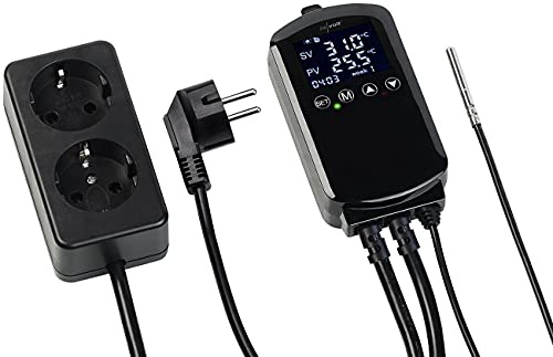 revolt Temperatur Steuerung: Digitaler Temperaturregler für 2 Heiz- & Klimageräte, Display, 3.680 W (Temperatur Steckdose, Digitales Steckdosen-Thermostat, Frost)