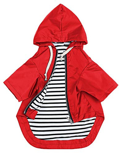 Pethiy Premium hunderegenmantel,Wasserdicht Hundemantel mit Kapuze Hundebekleidung Hunde Regenjacken mit Reißverschluss und Taschen, Outdoor Regencape Halten trocken und sauber-Rot-XS
