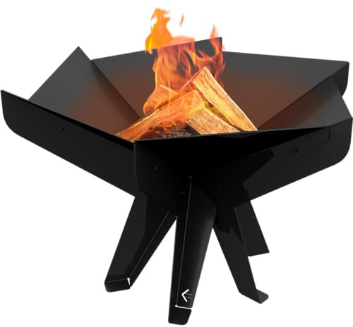 KRATKI Gartenfeuerschale FIRE Stahl Feuerstelle Gartenkamin | Feuerschale für Garten und Terrasse, robuste Konstruktion, schwarz, 41,9 x 66 x 57,2 cm, hitzebeständig
