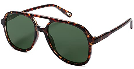 SOJOS Retro Polarized Aviator Sunglasses Womens Mens Classic 80s 90s Vintage Trendy Square Aviators SJ2174, Brown Tortoise/Dark Green