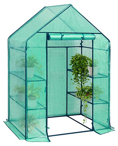 WOLTU Garden Greenhouse Walk In Plastic Tomato Greenhouse Vegetable Fruit Flower Plant Shed with Reinforced PE Cover 143x73x195cm Green