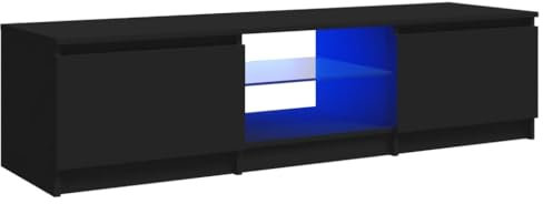 vidaXL TV Schrank mit LED-Leuchten Lowboard Sideboard Fernsehschrank Fernsehtisch TV Möbel Tisch Board HiFi-Schrank Schwarz 140x40x36cm
