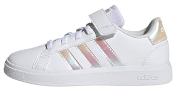 adidas Unisex - Bambini Grand Court Lifestyle Court Elastic Lace and Top Strap Shoes, Cloud White / Iridescent / Cloud White, 29 EU