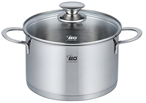 ELO 72551 - Pentola per carne, 20 cm, con coperchio in vetro, serie Galant, a induzione, in acciaio INOX lucido, con scala litriale e sistema di dosaggio dell'olio