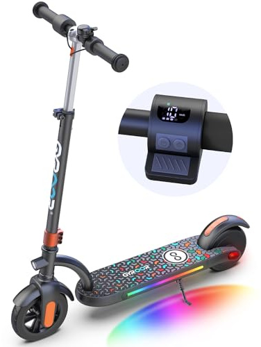 Gyroor H40 Elektroroller Kinder, 180W E Roller mit LED-Anzeige, Leuchten, 3 Einstellbare Höhen, Geschwindigkeit 10-16km/h, Maximale Belastung 65kg Geschenke Elektro Scooter für Kinder ab 8–12 Jahren