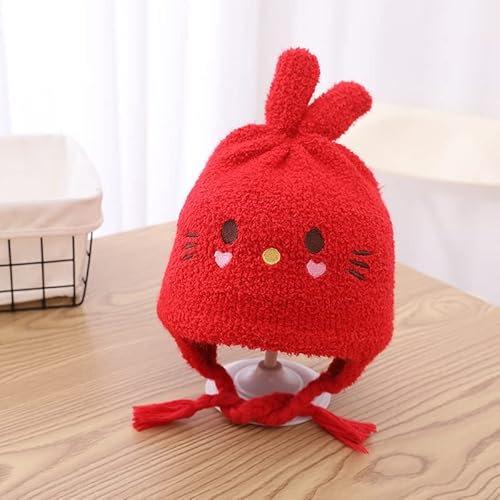 Kinder Wintermütze für 1-4 Jahre, Baby Mädchen Jungen Niedlich Katze Wintermütze Beanie Hut Schlupfmütze Schalmütze Winter Warm Kindermütze Tiermütze Plüsch Hut Kappe Weihnachten Geschenk,Rot