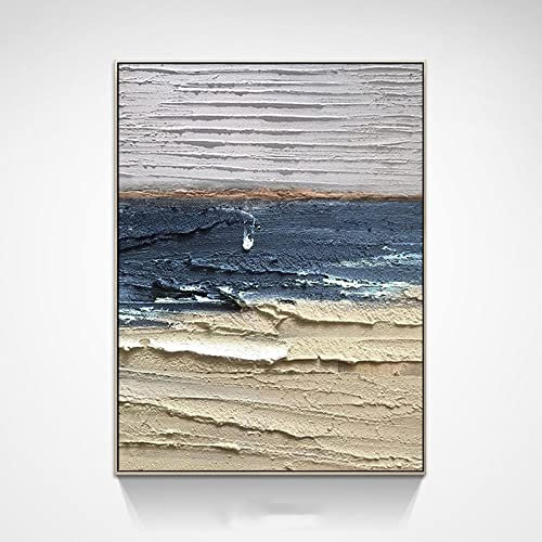 Acrylbilder, Blaue Dicke Textur, Farblich Passende Streifen, Minimalistisch, Modernes Abstraktes Kunstwerk, Rahmenlos, Original, Handgemalte Ölgemälde Auf Leinwand, Wandkunst Für Wohnzimmer, Sch