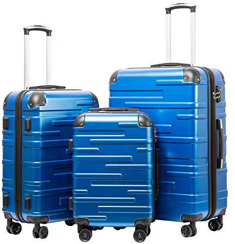 COOLIFE Hartschalen-Koffer Rollkoffer Reisekoffer Vergrößerbares Gepäck (Nur Großer Koffer Erweiterbar) ABS Material mit TSA-Schloss und 4 Rollen