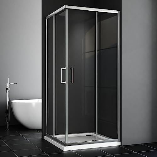 Duschkabine 75 x 90 x 185 cm Eckeinstieg, Duschabtrennung Doppel Schiebetür Echtglas Duschtür Duschkabine Schiebetür