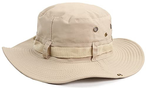 Kiniris Hatt Bob herr solhatt anti-UV dam sommar bred vikbar kant justerbar fiskarhatt utomhus vandring bergsklättring, Beige färg, 55/59 cm