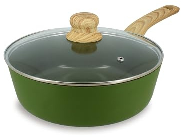 MENASTYL - Sauteuse 24cm avec revêtement antiadhésif céramique (Sans PFAS/Sans PTFE) tous feux dont induction - En Aluminium - Gamme Colorama - Olive - 6020883