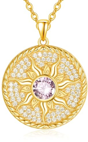 AENEAS 14 Karat vergoldete Sonnen-Halskette für Damen, 925er-Sterlingsilber, Geburtsstein, Sonne, Münze, Halskette, Sonnenschmuck, Geschenke für Frauen und Mädchen