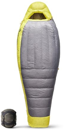 Sea to Summit – Spark ultralätt dunsovsäck för kvinnor normal (-9°C) – mammaspad – full längd – 850+ loft ultra-torka ner – 3 säsonger – för backpacking – grå och gul – 930 g
