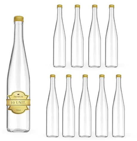 Espirito Rebelde 10 x Glasflaschen 700 ml mit goldfarbenem Schraubverschluss – ideal für Spirituosen wie Rum, Whiskey, Wodka oder für Olivenöl, Wasser und Likör