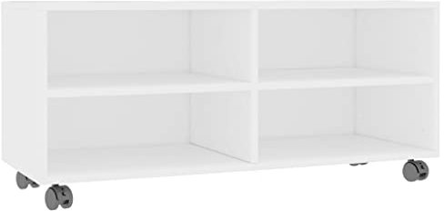QZZCED TV-Sideboard Fernsehschrank TV-Ständer tv Tisch TV-Schrank mit Rollen Weiß 90x35x35 cm Holzwerkstoff für Wohnzimmer Schlafzimmer Unterhaltungsgerät