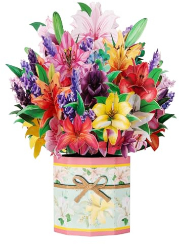 Magic Ants Blumen-Popup-Karten - Muttertag, Geburtstag, Dankeskarte für Mama - 3D-Popup-Blumenstrauß-Design - Enthält - Lilie
