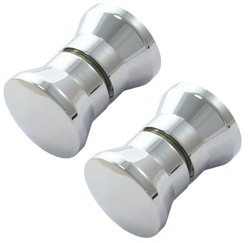 Linwnil Lot de 2 paires de poignées de porte de douche rondes en verre chromé - Pièces de rechange pour cabine de douche, écran de baignoire (poignée-2)