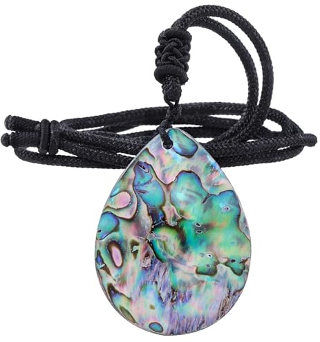 Nupuyai Natürliche Abalone Muschel Schale Halskette für Damen, Bunte Abalone Schmuck Anhänger mit verstellbarer Schnur 18-25 Tränenförmige