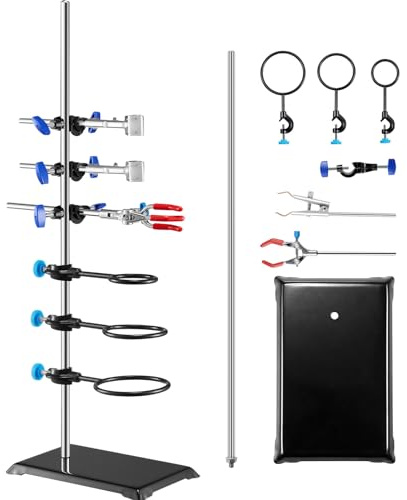 VEVOR Lab Stand Support, Laboratory Retort Support Stand Set, Steel Lab Stand 23.6 Rod and 8.3 x 5.3 Cast Iron Base, Includes Flask Clamps, a Burette Clamp and Cross Clamps