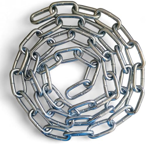 10MM Metal Chain Heavy Duty & Rust Resistant Link Galvanised Thick Polished Stainless Steel for Security Gate Fence Gym Weight Lifting Strong Long Life Welded Links (10MM, 1 Metre)