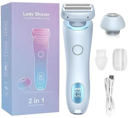 Velvix Smoothshave Razor, 2025 New Velvix Smooth Shave Razor, 2 en 1 Rasoir Électrique Pour Femme, Épilateur Rechargeable avec affichage LED, Tondeuse Bikini Étanche pour bras, jambes et bikini (Bleu)