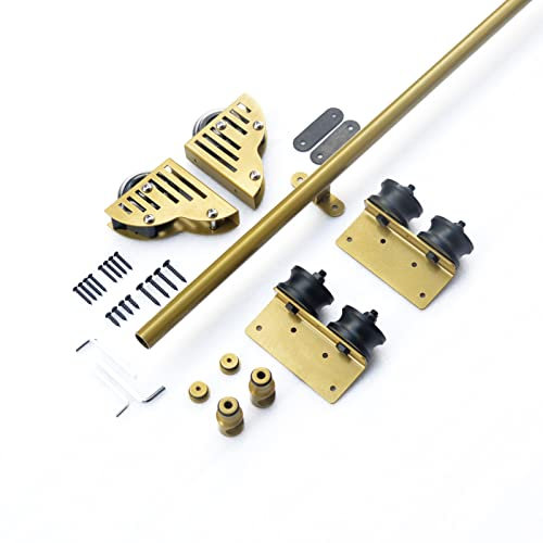 Schwerlast-Schiebeleiter-Set, 2 m, rollbare Bibliotheksschiene, Schienen-Set für Bücherregal, Lager, Bar, Schrank, mobile Hardware, goldfarben, robuste Gleitschienen, keine Leiter