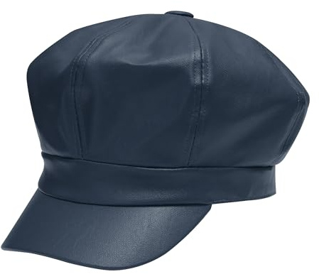 ZLYC Damen PU Leder Ballonmütze Schirmmütze Retro Baskenmützen | Leather Klassisch Kappe für Herbst Winter