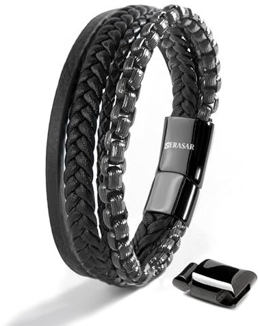 SERASAR Premium Lederarmband für Männer | Magnetverschluss aus Edelstahl in Schwarz, Silber & Gold | Inklusive Schmuckschachtel | Tolle Geschenkidee