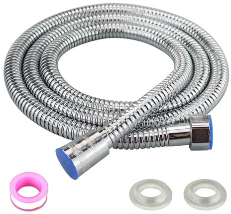 Tuyau de douche de 1,5 m en acier inoxydable avec 1 bande de matière première, flexible avec joints pour douchette à main, pommeau de douche à main, tuyau de douche 150 cm en acier inoxydable,