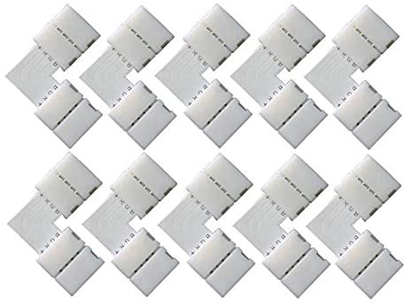 CXVFY 20/10/5 conectores en forma de L de 4 pines de 10 mm, conector de ángulo de 90 grados compatible con 5050 2835/3528 RGB/Bar (dorado)