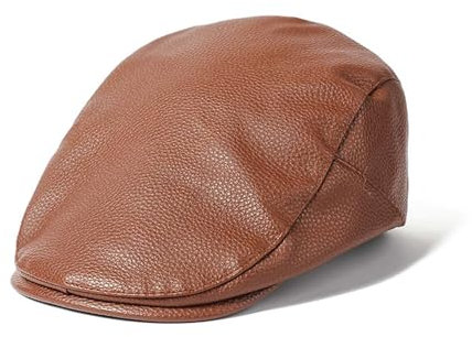 GIBZ PU Leder Ballonmütze, Mode Damen Barettmütze im Retro Stil, Verstellbar Ivy Fahrermütze für Cabbie Mütze, Braun