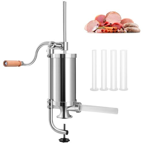GYMAX Insaccatrice Manuale, Produzione di Salsicce, Macchina per Salsiccia in Acciaio Inossidabile, con Tubi di Riempimento di Diversi Diametri, Morsetto da Tavolo (Verticale, 1,5 kg)