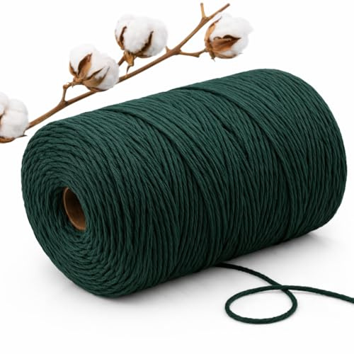 Abio Makramee Garn Grün 2mm 200m Baumwollgarn Macrame Cord Kordel Garn für Makramee Schnur Makrameegarn Baumwollschnur Baumwollkordel Baumwolle Grün 2mm 200m