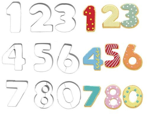 Pixaro Edelstahl Zahlen Ausstecher - 0-9, Cookie Cutter Zahlen, Keksformen, Keksausstecher, Kekse, Kuchen, Dekorieren, DIY, Fondant
