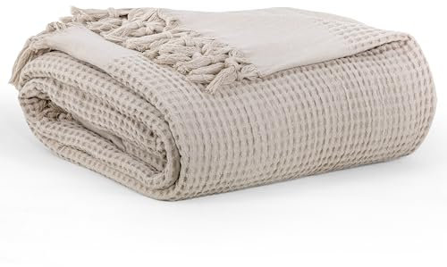 BOHORIA® COPRILETTO 220 x 240 cm effetto waffle Santorini | extra large | 100% cotone | Oeko-Tex® | Copritutto per divano, poltrona e letto | Coperta in lana (seppia)