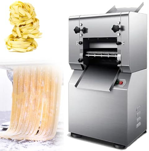 YANGYMM Machine à PâTes éLectrique Commerciale 1500 W, Coupe-PâTes Acier Inoxydable 25 Kg/H, Peut Faire Nouilles de 1,5 Mm/2 Mm/3 Mm Large Une PâTe 1 à 10 Mm D'éPaisseur, avec 3 Rouleaux à PâTe