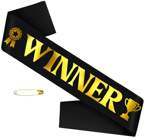 SKJIAYEE Winner Sash with Gold Foil, Black Winner Satin Sash Celebrate in Style at Parties, Contests, Sporting Events and Competitions, Beauty Pageant Gold Sashes, Champion, Victor Party Decorations