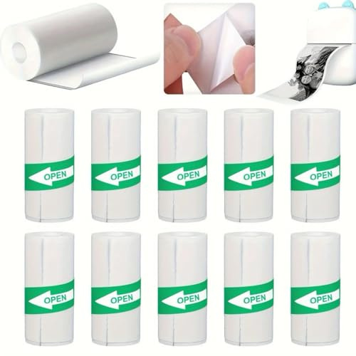 Termiska rullar för snabbkameror – 10 rullar termiskt papper för barn, självhäftande utskrivbara klistermärken, mini termiskt skrivarpapper (57 x 25 mm) för kreativa roliga termiska rullar för