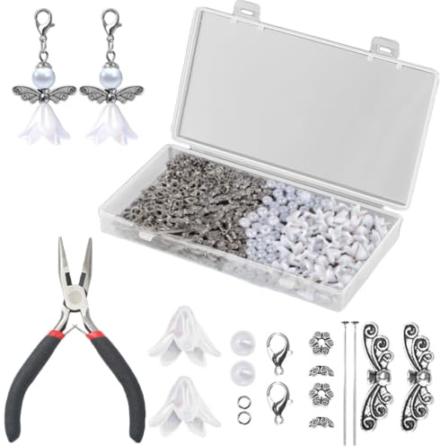 Zasvec Schutzengel Anhänger 50 Stück Schutzengel Selber Machen Set Schlüsselanhänger Engel Charme Perlenengel Anhänger Hochzeit Taufe Anhänger Engel Charme für DIY Hochzeit