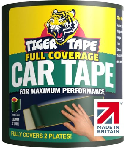 Tiger Tape® UK Made. Heavy Duty Max Hold Number Plate Tape | Fully Covers 2 x UK License Plate. Extra Strength Automotive Grade Adhesive. Ultimate High Performance Grip | Fits all UK Vehicles