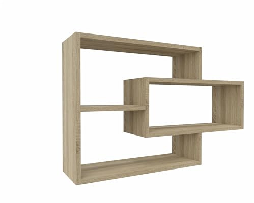 MARAND Wandregal Hängeregal - Bücherregal - Wandmontage - Modernes Design - Stauraum - 3 Ablagefächer - Stabile Konstruktion - Sonoma Eiche