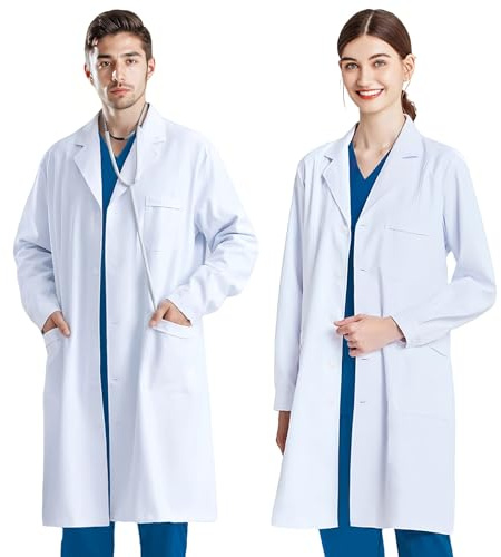 COCREAZY Blouse Blanche Chimie Lycee, Blouse Chimie Homme Femme, Blouse Laboratoire Coton Blouse Medicale Manche Longue Blouse Physique Chimie Lycee Blouse Infirmier pour Étudiant Hospital Travail, M