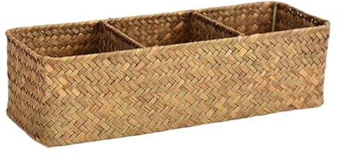 Canasta de ratán con mango Retro 3 Compartimento Cesta de almacenamiento de ratán Contenedor de almacenamiento tejido para joyería de llave cosmética