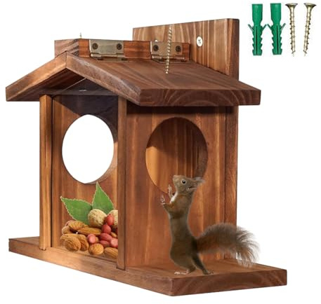 Eichhörnchen-Haus - Robuste Holz-Futterbox Mit abnehmbarem Dach | Unterstand Für Kleine Tiere Im Freien, Leicht Zu Nachfüllen, Maisfutter Für Eichhörnchen Und Eichhörnchen, A